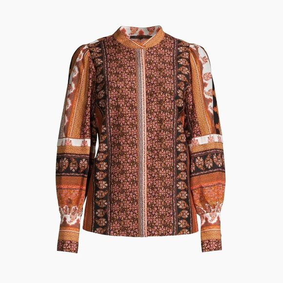 Kobi Halperin Amy Printed Silk Blouse, NWT, Size L